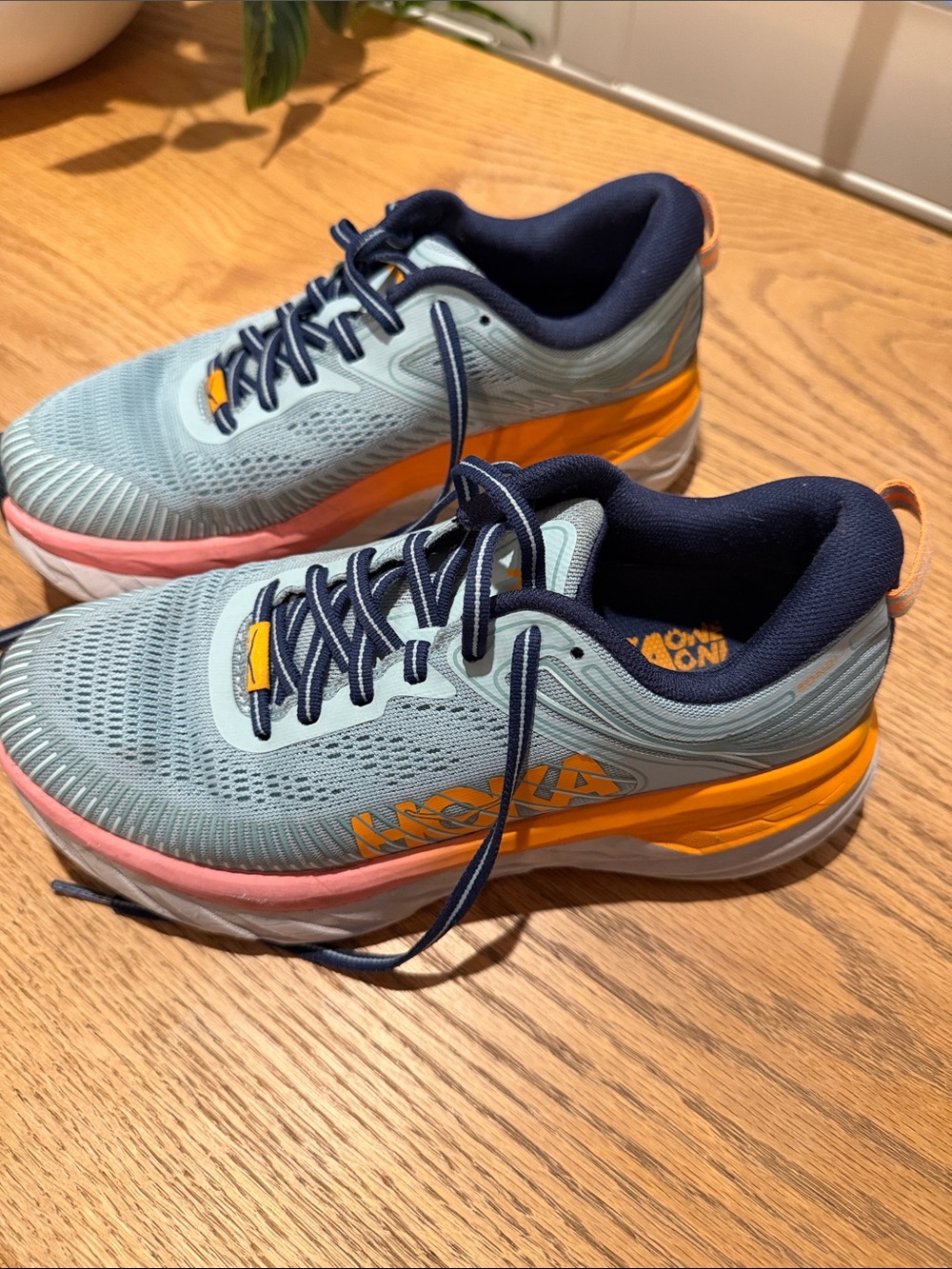 Hoka Women's Mint Navy Orange Athletic Running Shoes 6.5